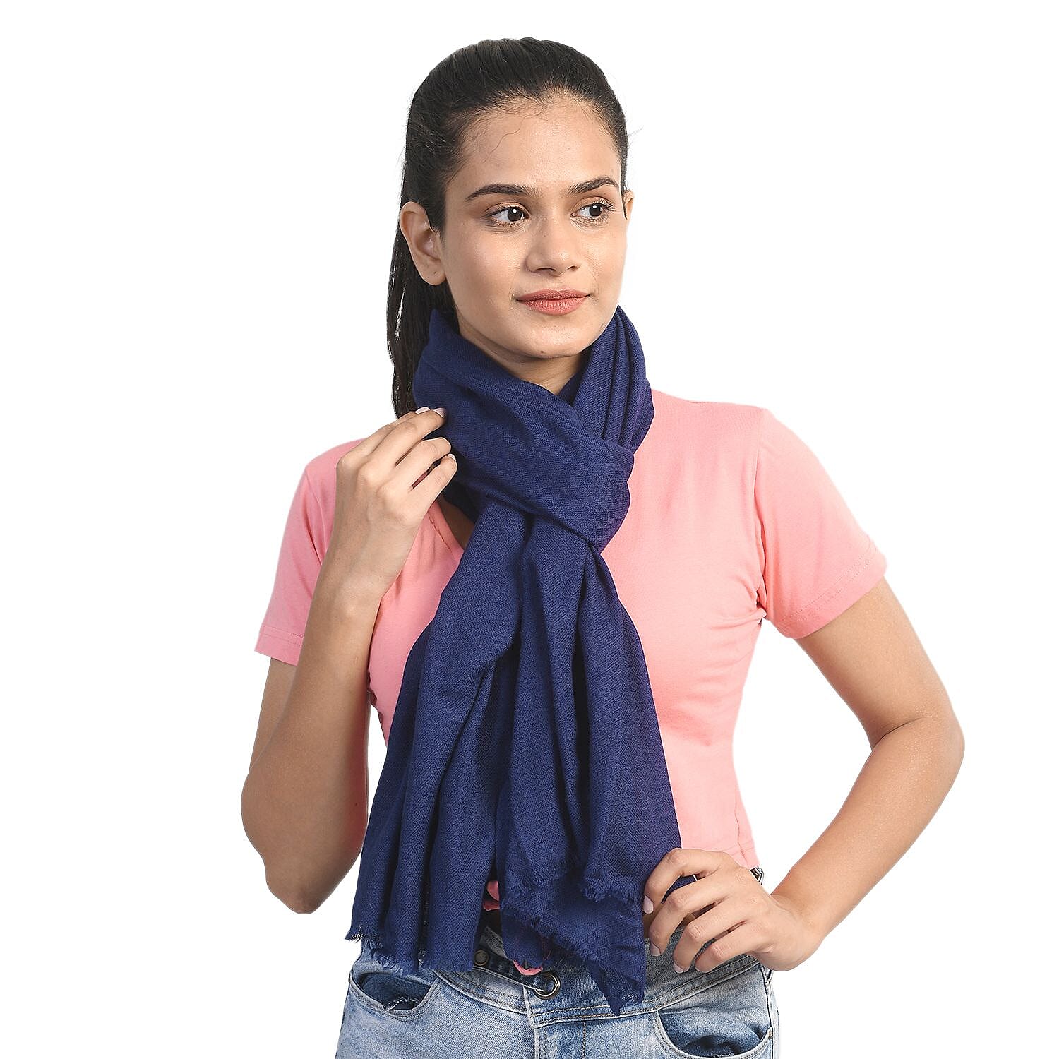 La Marey 100% Cashmere Pashmina Scarf (Size 190x70 Cm) - Dark Blue