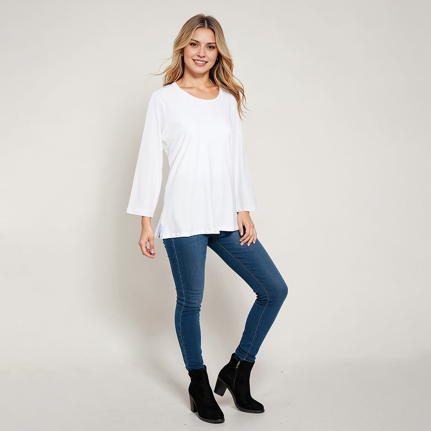 La Marey 100% Cotton Casual 3-4 Sleeve Top (Size 12) - White