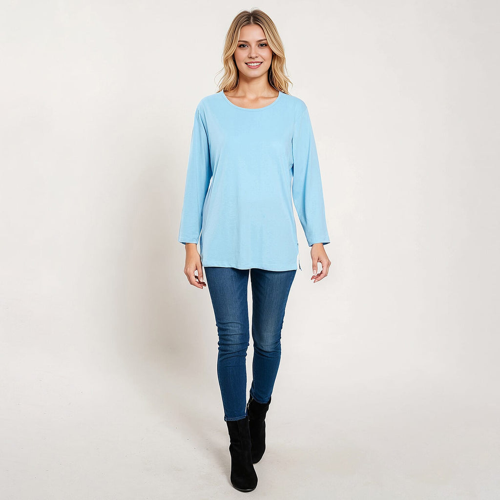 La Marey 100% Cotton Casual 3-4 Sleeve Top (Size 16) - Blue