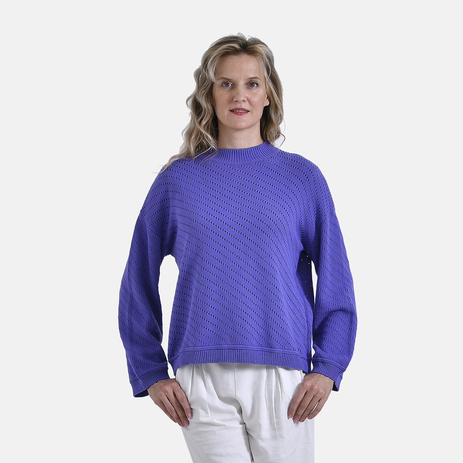 La Marey 100% Cotton Cozy Round Neck Jumper (Size L) - Purple