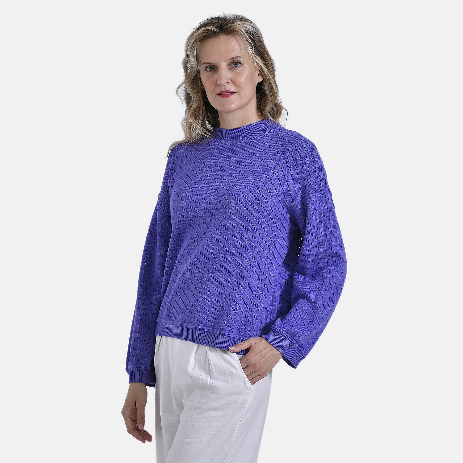 La Marey 100% Cotton Cozy Round Neck Jumper (Size L) - Purple