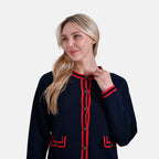 La Marey 100% Cotton Knitted Jacket (Size 8 to 10) - Navy & Red