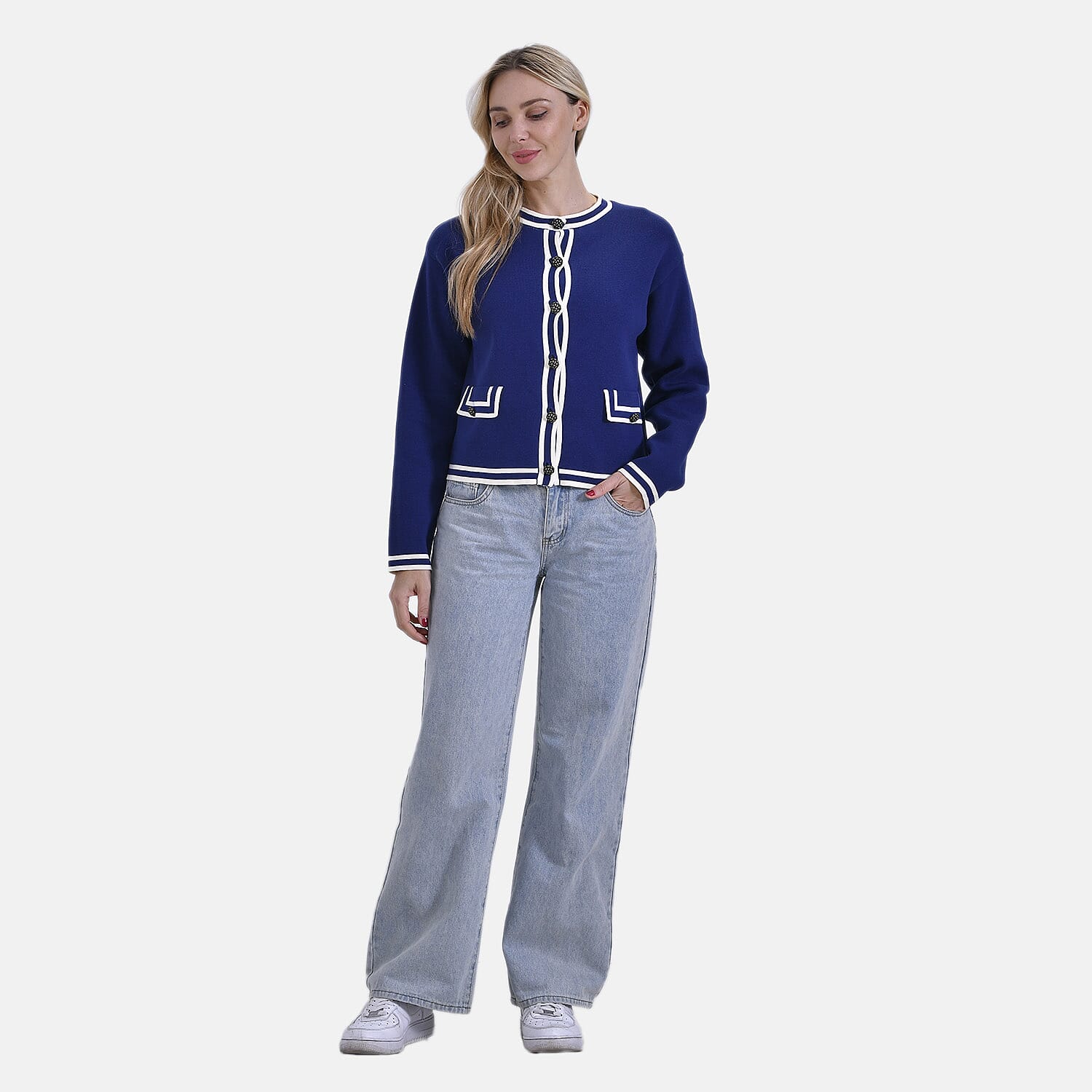 La Marey 100% Cotton Knitted Jacket (Size 20 to 22) - Blue