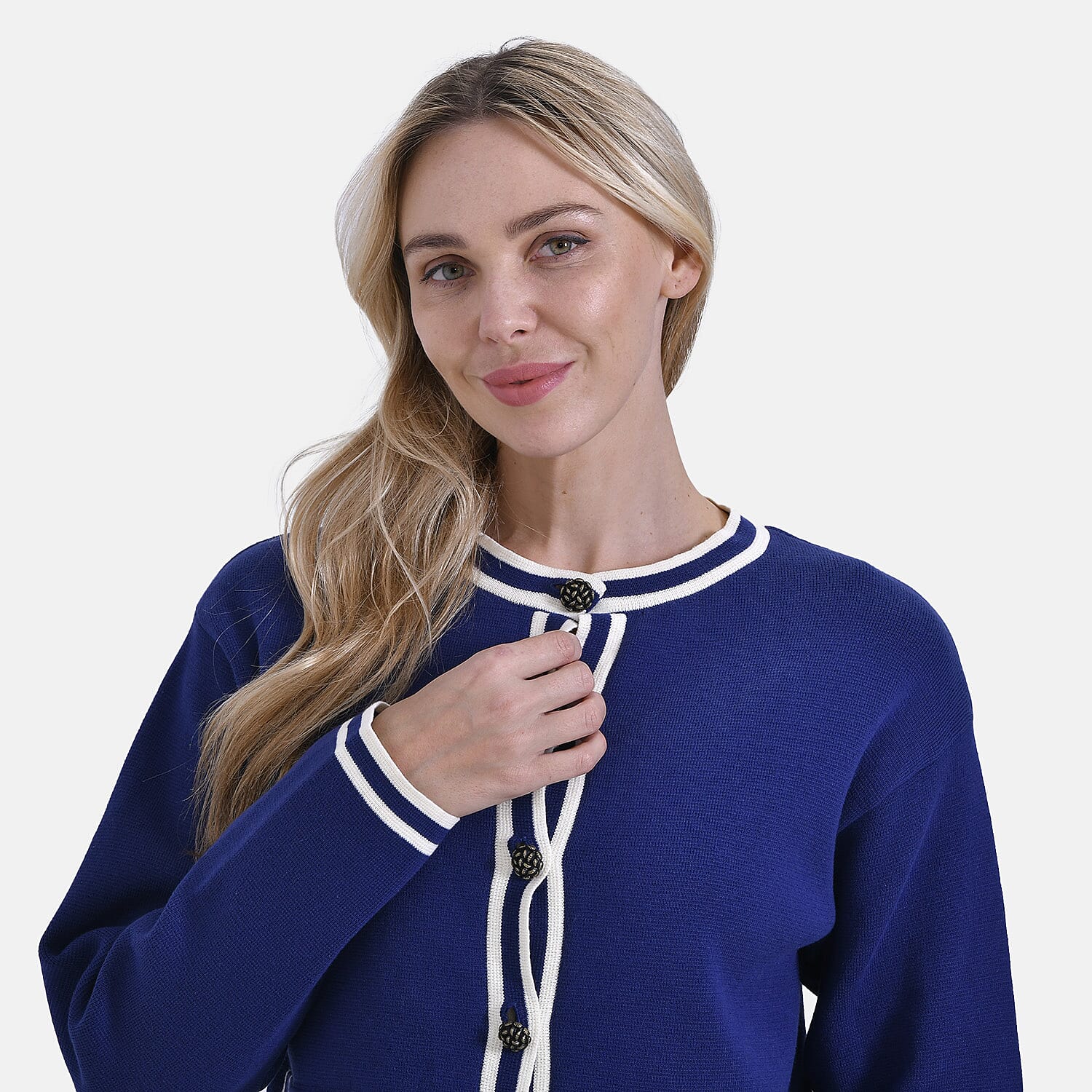 La Marey 100% Cotton Knitted Jacket (Size 20 to 22) - Blue