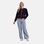 La Marey 100% Cotton Knitted Jacket (Size XXL) - Navy - Red