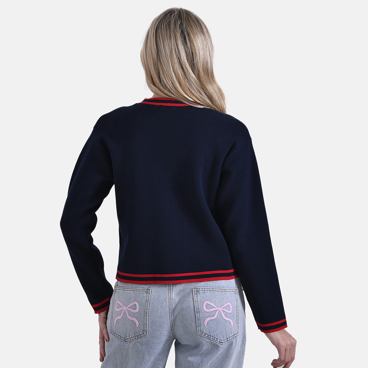 La Marey 100% Cotton Knitted Jacket (Size XXL) - Navy - Red