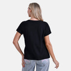 La Marey 100% Cotton Short Sleeve V-Neck Casual Top (Size S) - Black