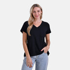 La Marey 100% Cotton Short Sleeve V-Neck Casual Top (Size S) - Black