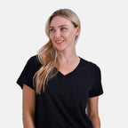 La Marey 100% Cotton Short Sleeve V-Neck Casual Top (Size S) - Black