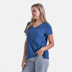 La Marey 100% Cotton Short Sleeve V-Neck Casual Top (Size XXL) - Navy