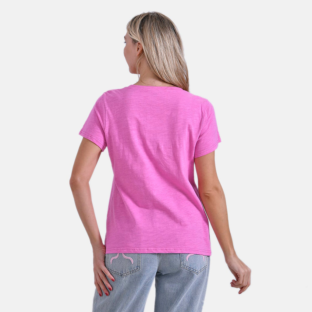 La Marey 100% Cotton Short Sleeve V-Neck Casual Top (Size XXL) - Pink