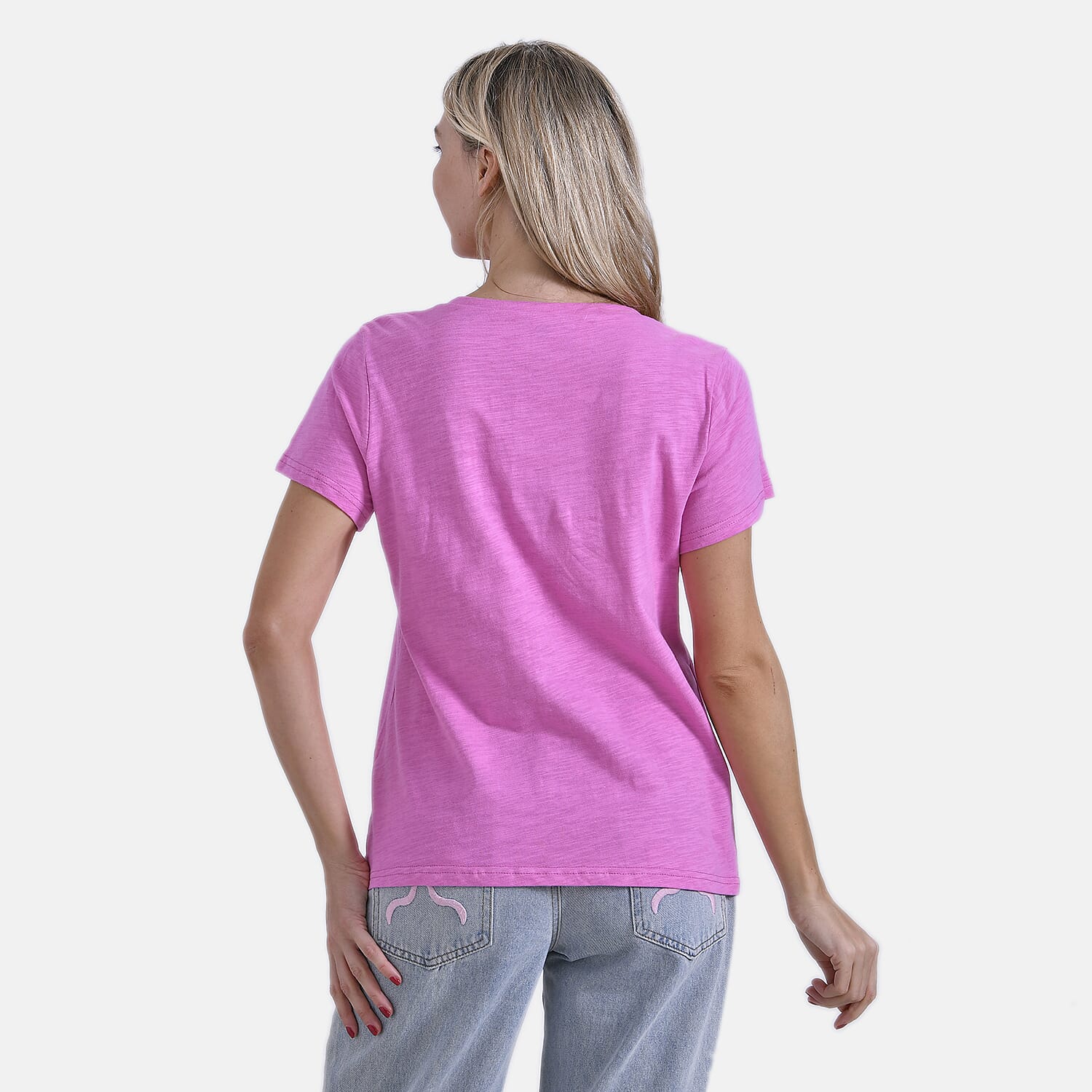 La Marey 100% Cotton Short Sleeve V-Neck Casual Top (Size XXL) - Pink