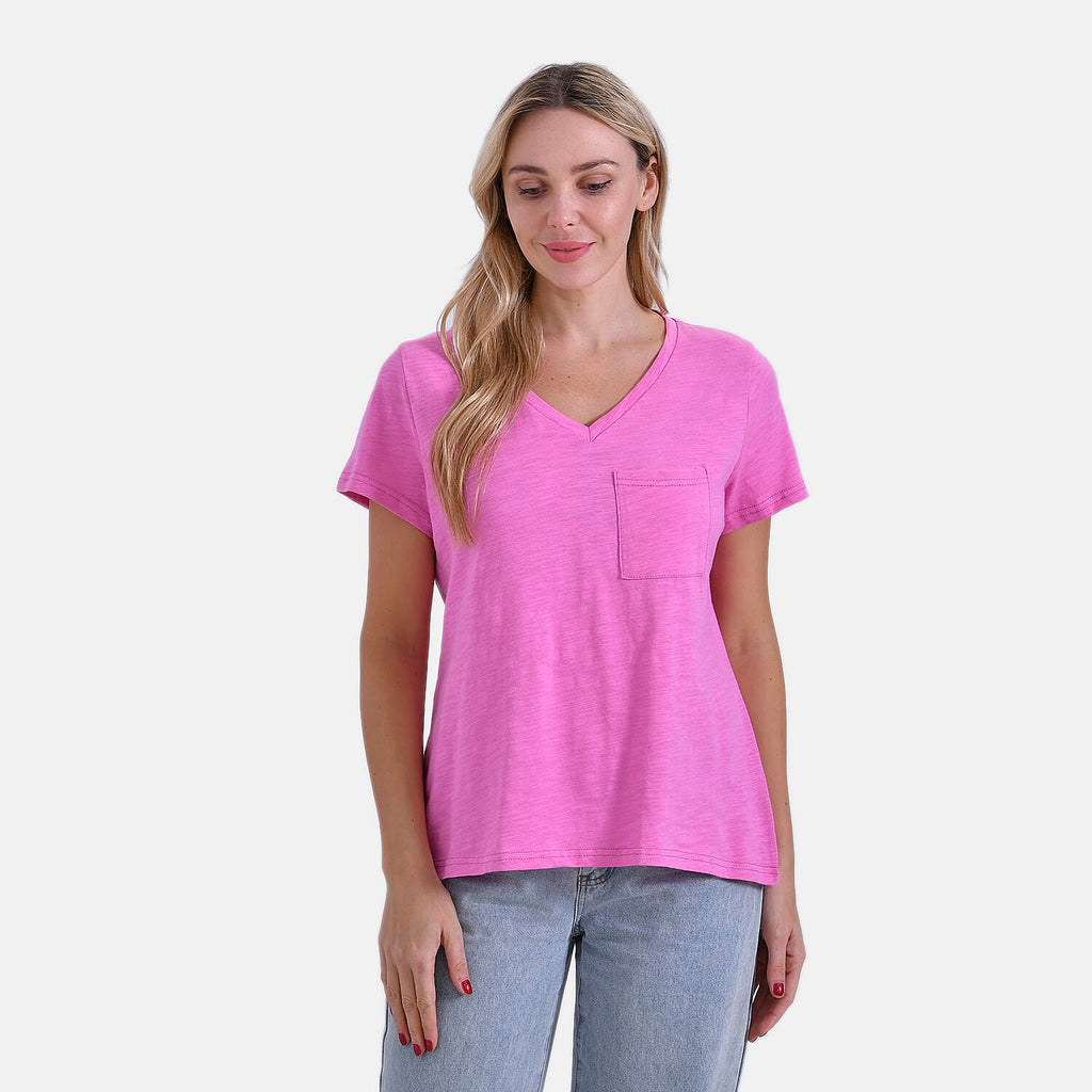 La Marey 100% Cotton Short Sleeve V-Neck Casual Top (Size XXL) - Pink