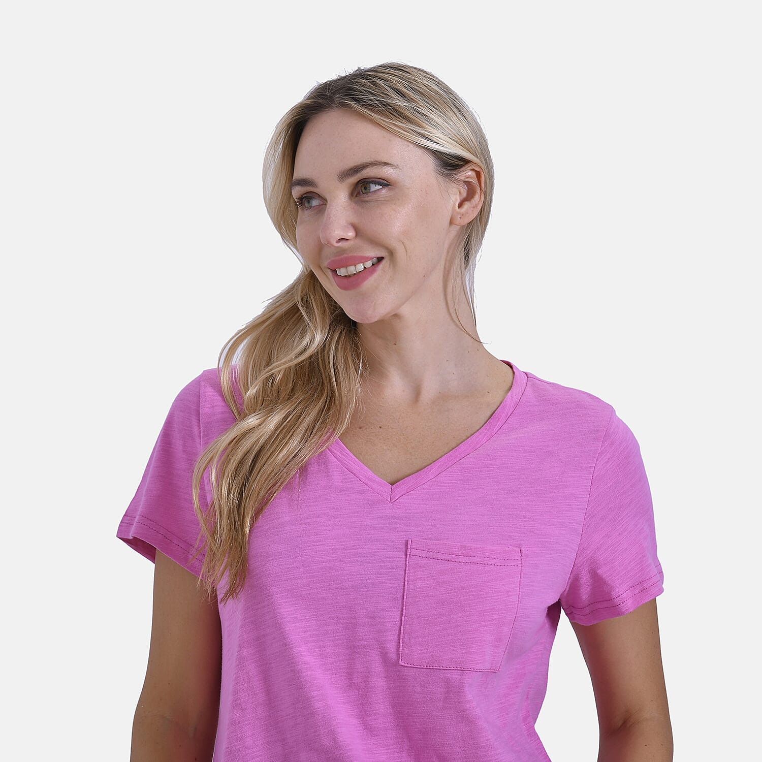 La Marey 100% Cotton Short Sleeve V-Neck Casual Top (Size XXL) - Pink
