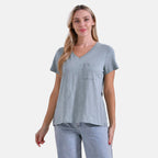 La Marey 100% Cotton Short Sleeve V-Neck Top with Pocket (Size XXL) - Green