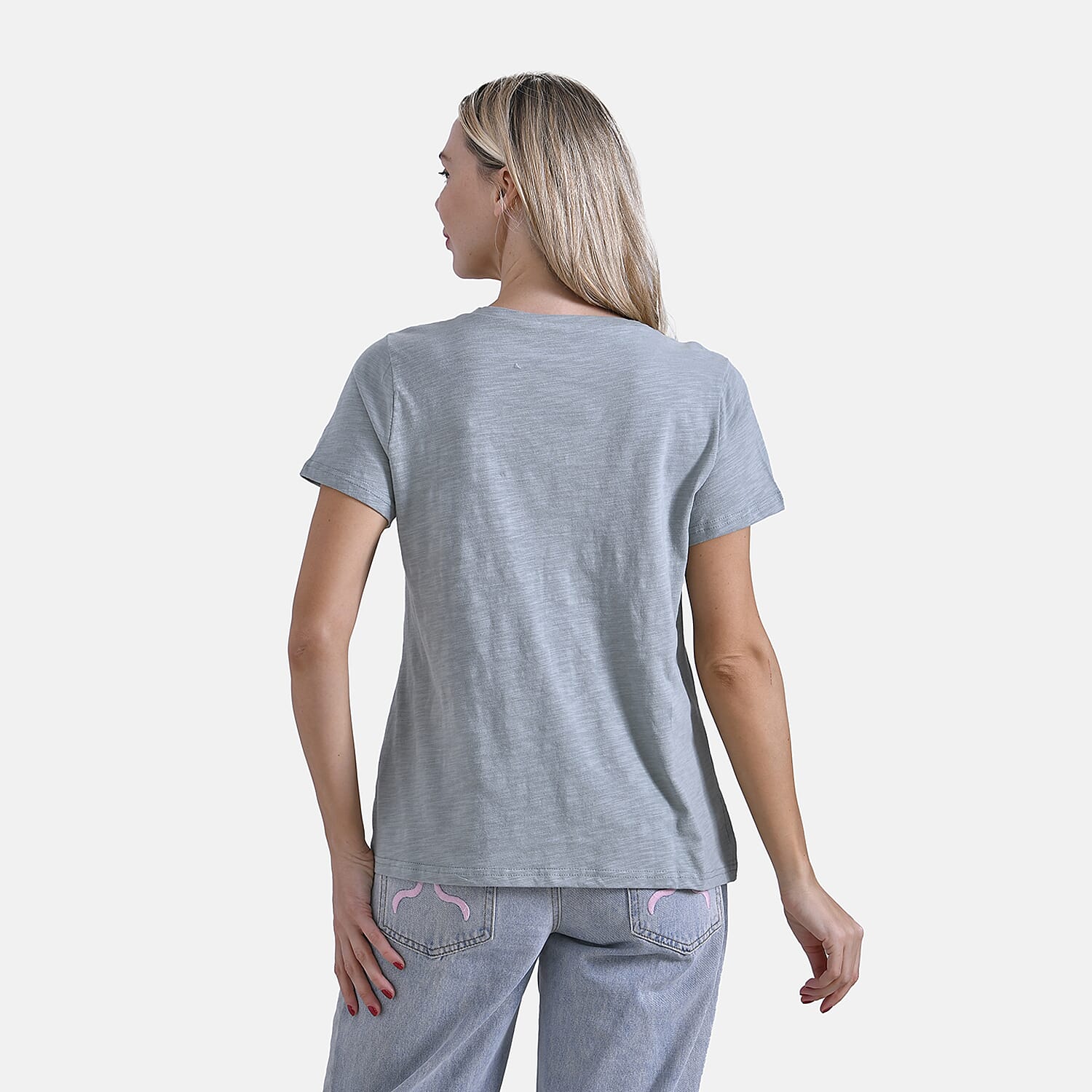 La Marey 100% Cotton Short Sleeve V-Neck Top with Pocket (Size XXL) - Green