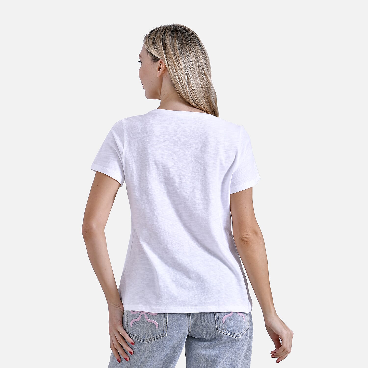 La Marey 100% Cotton Short Sleeve V-Neck Top with Pocket (Size XXL) - White