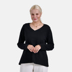 La Marey 100% Cotton V-Neck Long Sleeve Classic Top (Size 24 to 26) - Black