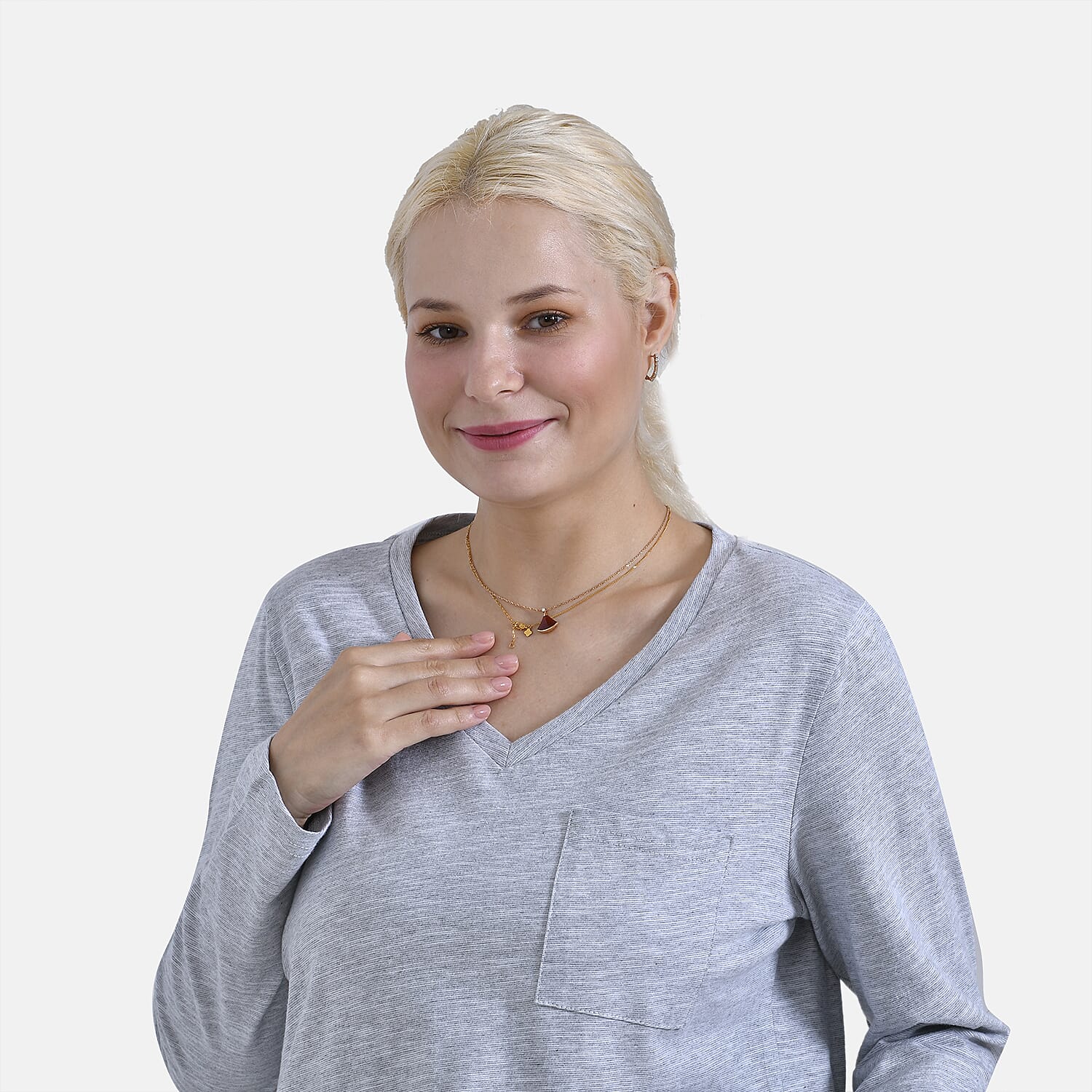 La Marey 100% Cotton V-Neck Long Sleeve Classic Top (Size 24 to 26) - Grey