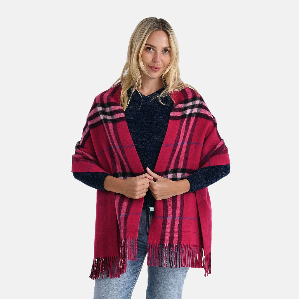 La Marey 100% Merino Wool Checked Scarf (190 x 50 cm) - Pink