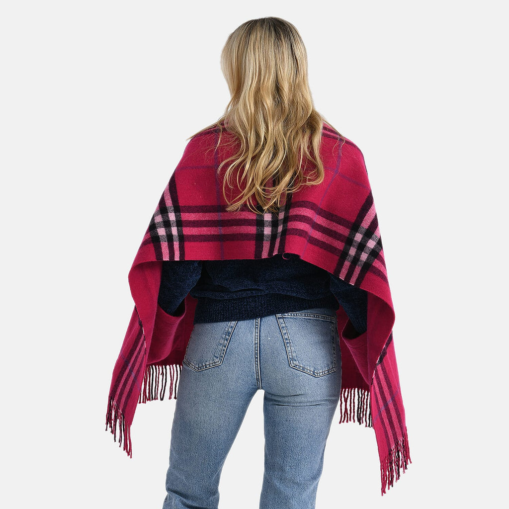 La Marey 100% Merino Wool Checked Scarf (190 x 50 cm) - Pink