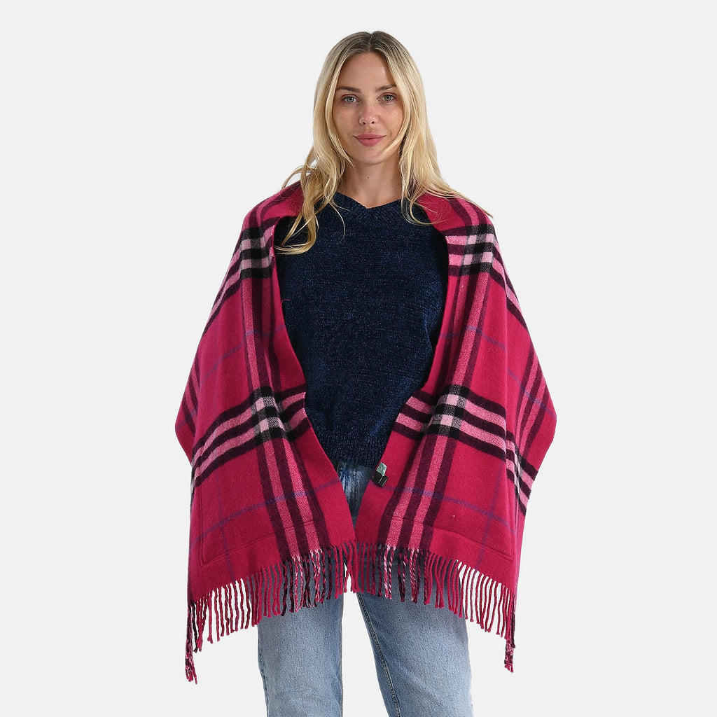 La Marey 100% Merino Wool Checked Scarf (190 x 50 cm) - Pink