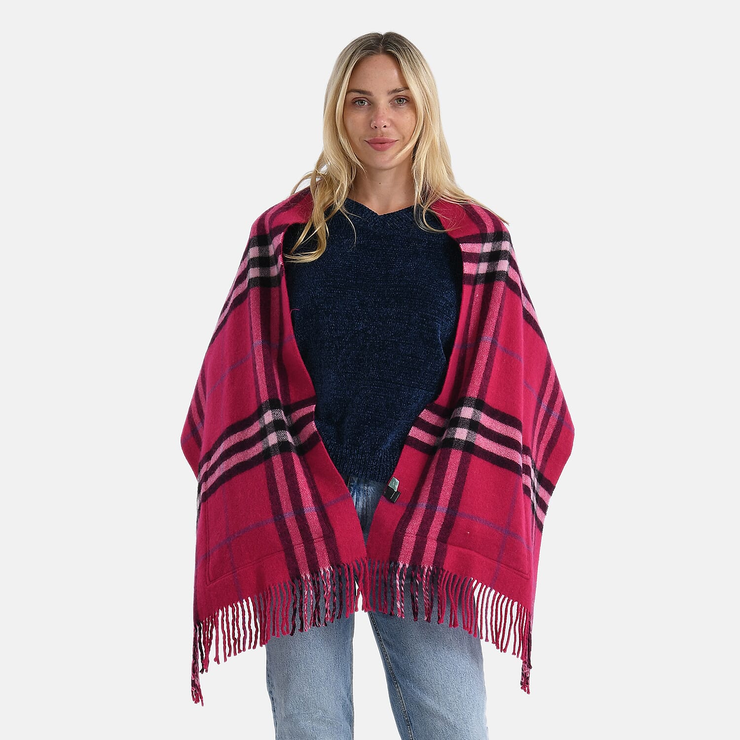 La Marey 100% Merino Wool Checked Scarf (190 x 50 cm) - Pink