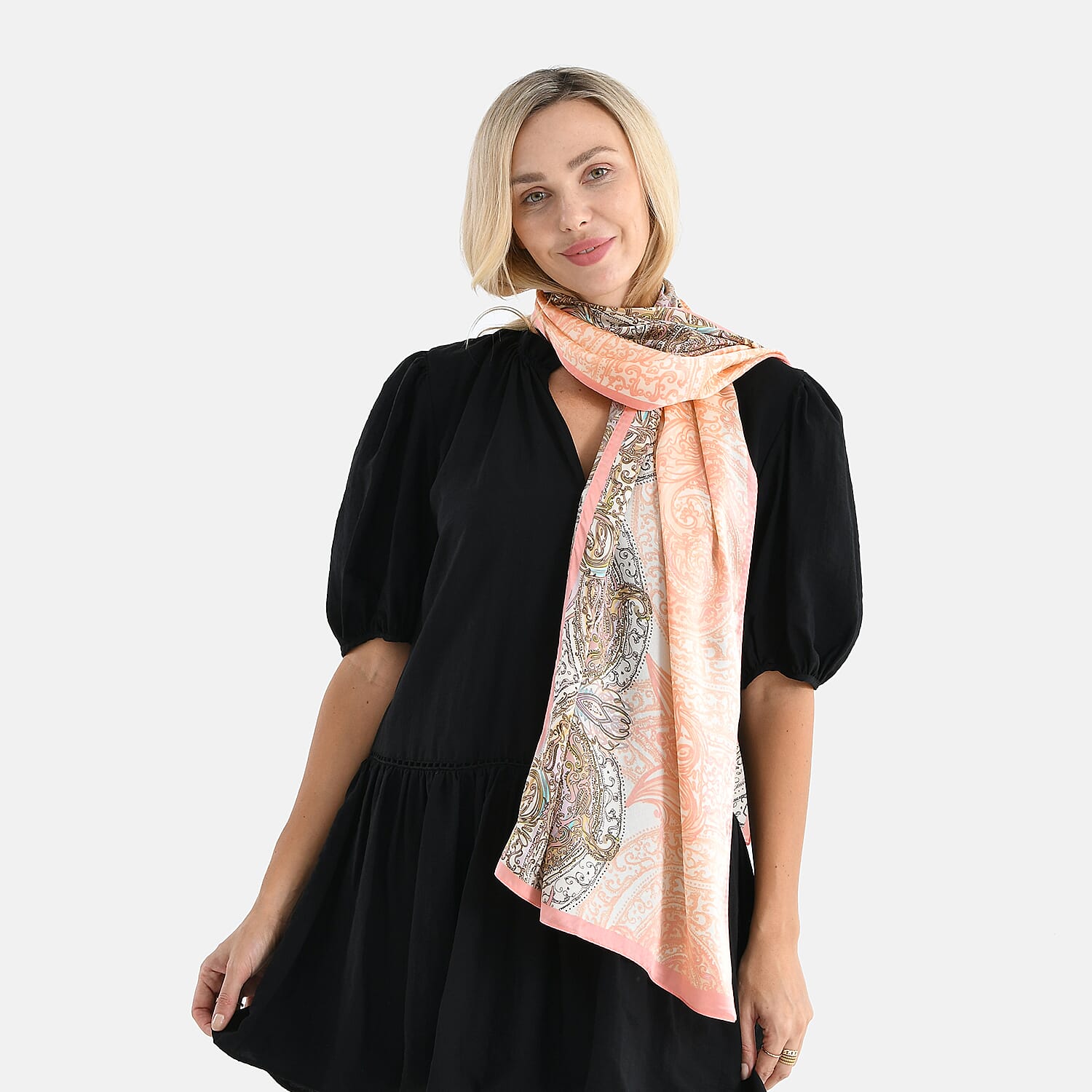 La Marey 100% Mulberry Silk Flower Print Scarf (170 x 55cm) - Brown