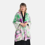 La Marey 100% Mulberry Silk Printed Scarf (Size 110x198cm) - Pink & Green