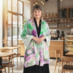 La Marey 100% Mulberry Silk Printed Scarf (Size 110x198cm) - Pink & Green