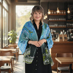 La Marey Abstract Print Mulberry Silk Scarf (Size- 175x65cm) - Blue, Black & Green