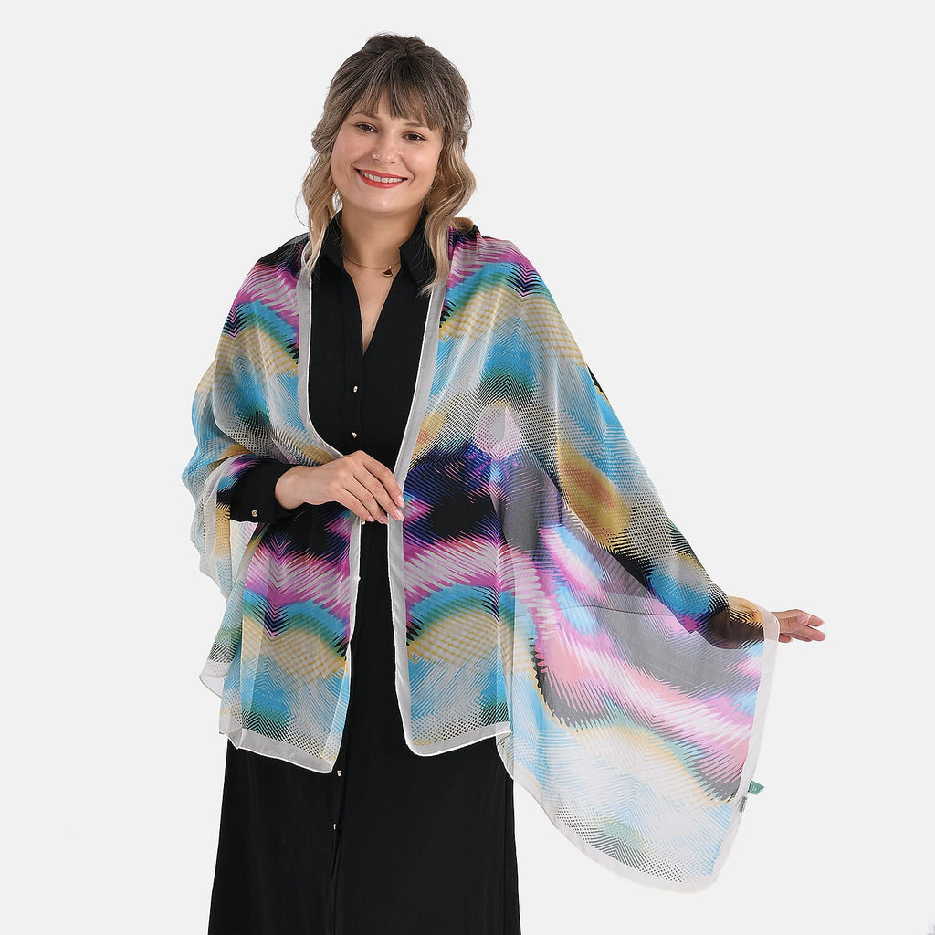 La Marey Abstract Watercolor Printed Mulberry Silk Scarf (Size- 175x65cm) - Multicolor