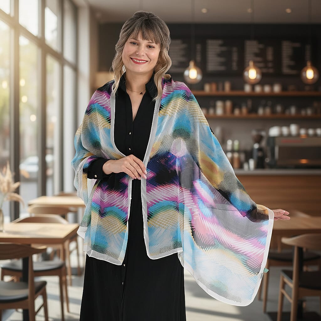 La Marey Abstract Watercolor Printed Mulberry Silk Scarf (Size- 175x65cm) - Multicolor