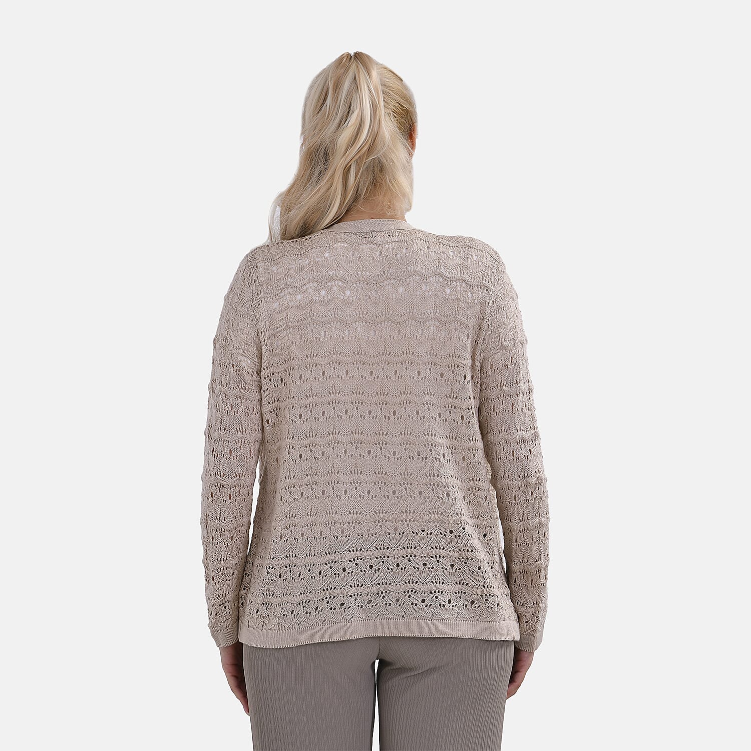 La Marey Lace Hollow Out Knit Cardigan (Size M) - Beige