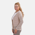 La Marey Lace Hollow Out Knit Cardigan (Size M) - Beige