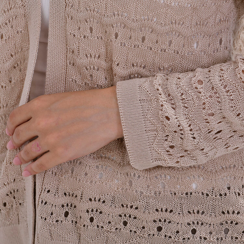 La Marey Lace Hollow Out Knit Cardigan (Size M) - Beige