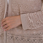 La Marey Lace Hollow Out Knit Cardigan (Size M) - Beige