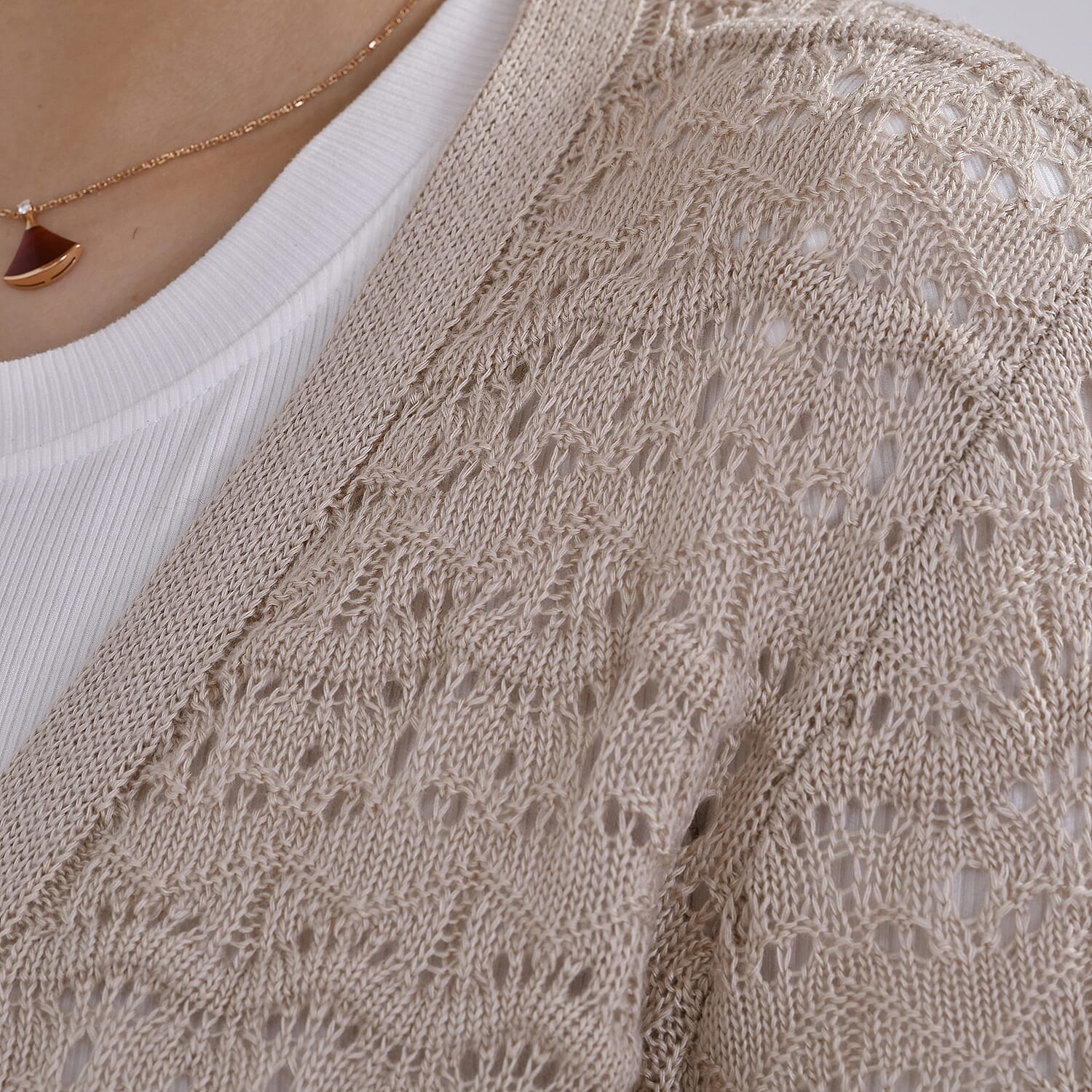 La Marey Lace Hollow Out Knit Cardigan (Size M) - Beige