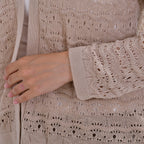 La Marey Lace Hollow Out Knit Cardigan (Size L) - Beige