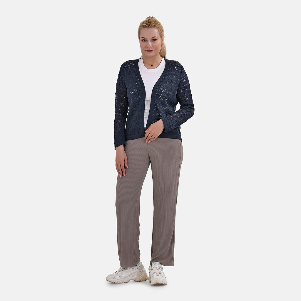 La Marey Lace Hollow Out Knit Cardigan (Size XL) - Blue