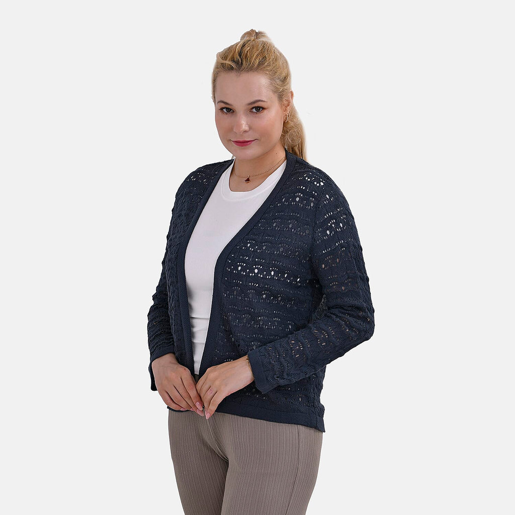 La Marey Lace Hollow Out Knit Cardigan (Size XL) - Blue