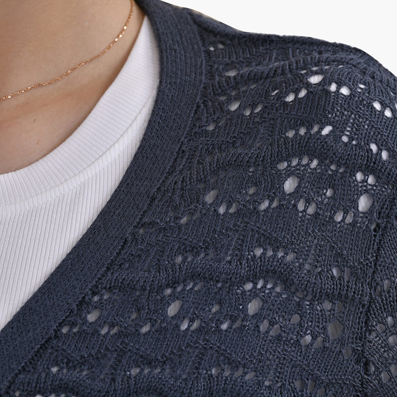 La Marey Lace Hollow Out Knit Cardigan (Size XL) - Blue