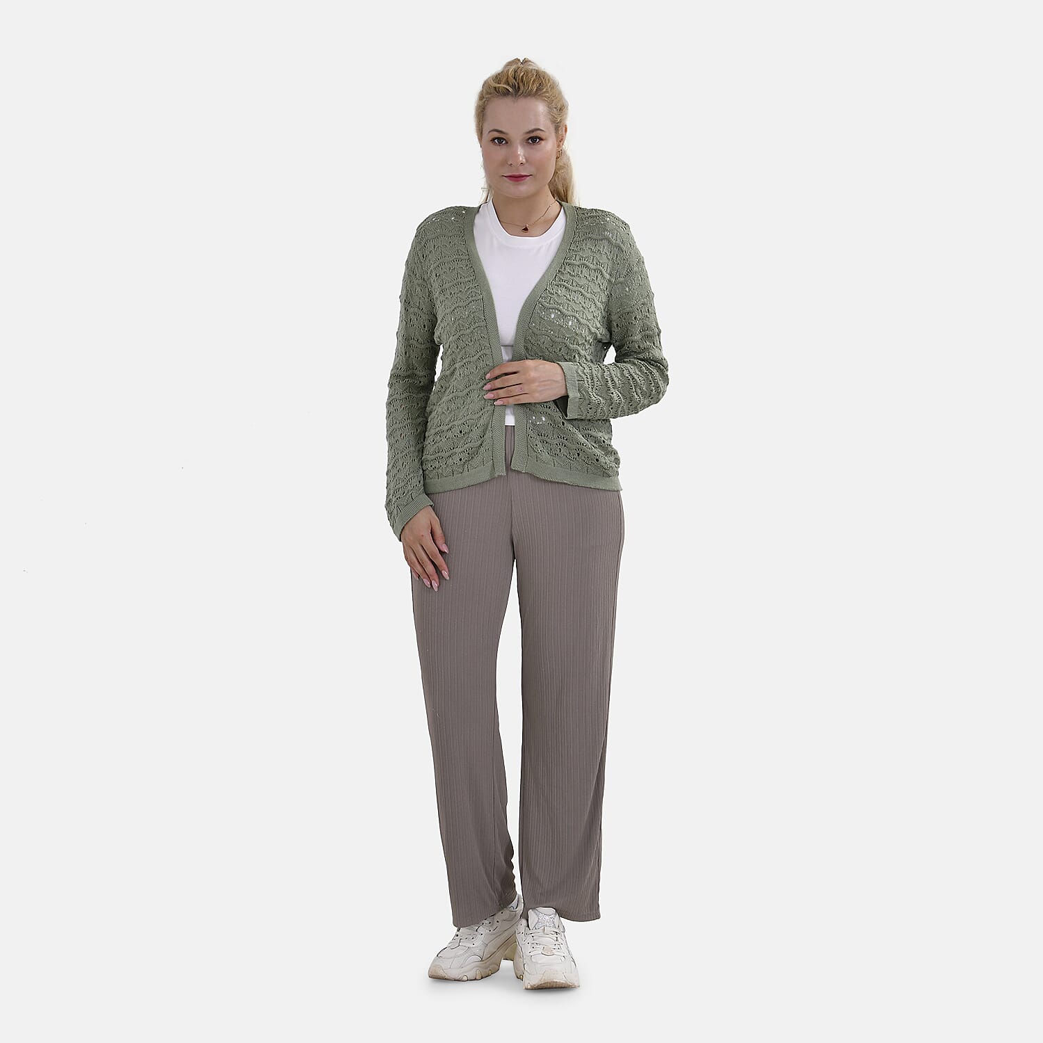 La Marey Acrylic Patterned Cardigan (Size 24 to 26) - Green