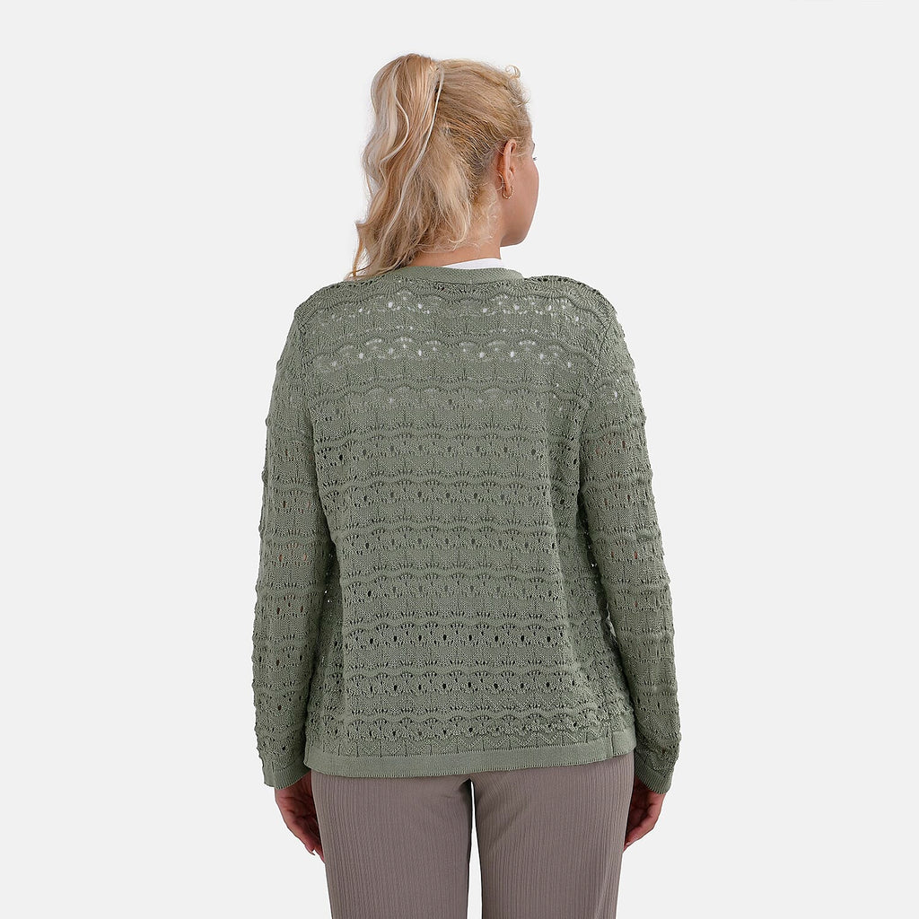 La Marey Acrylic Patterned Cardigan (Size 24 to 26) - Green