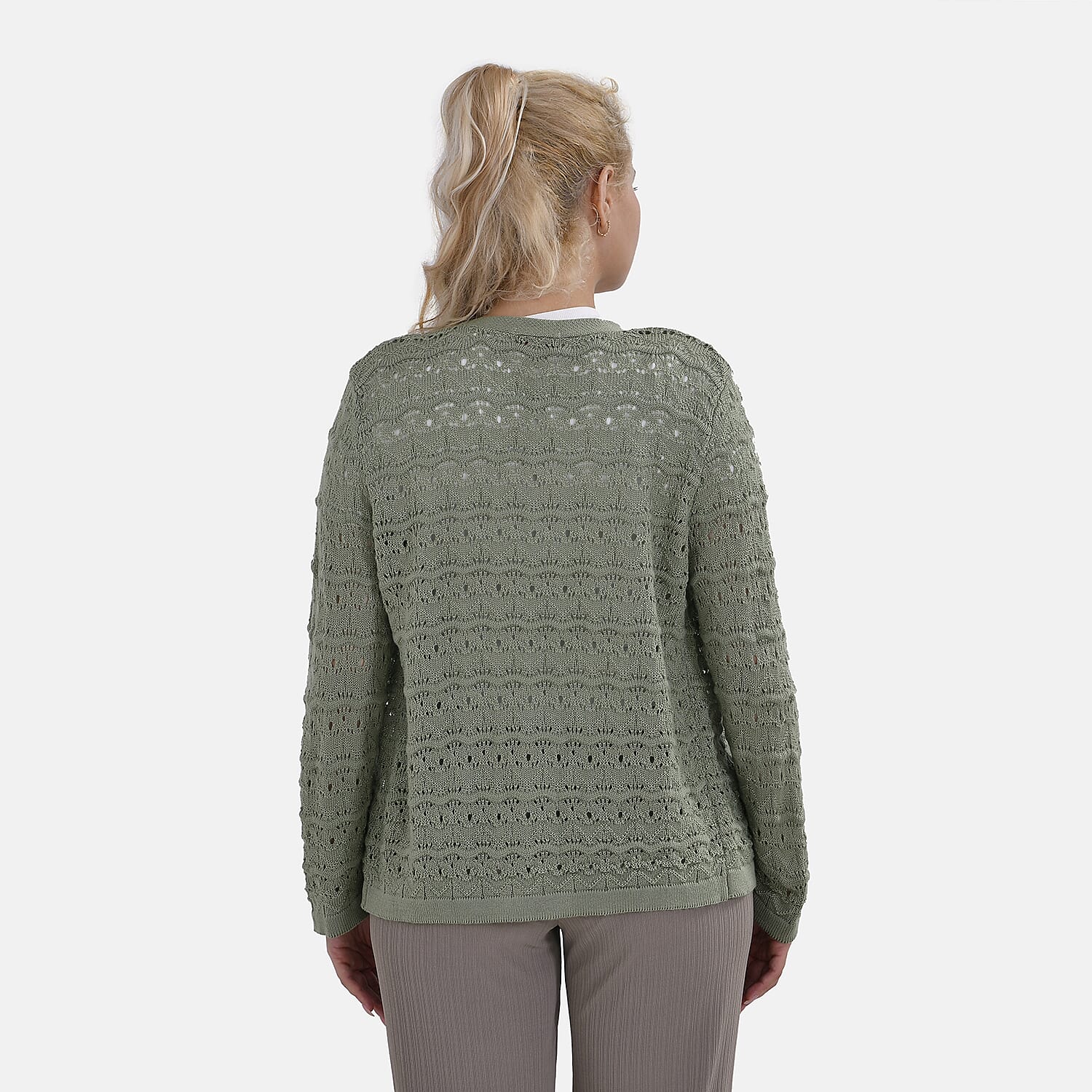 La Marey Acrylic Patterned Cardigan (Size 24 to 26) - Green