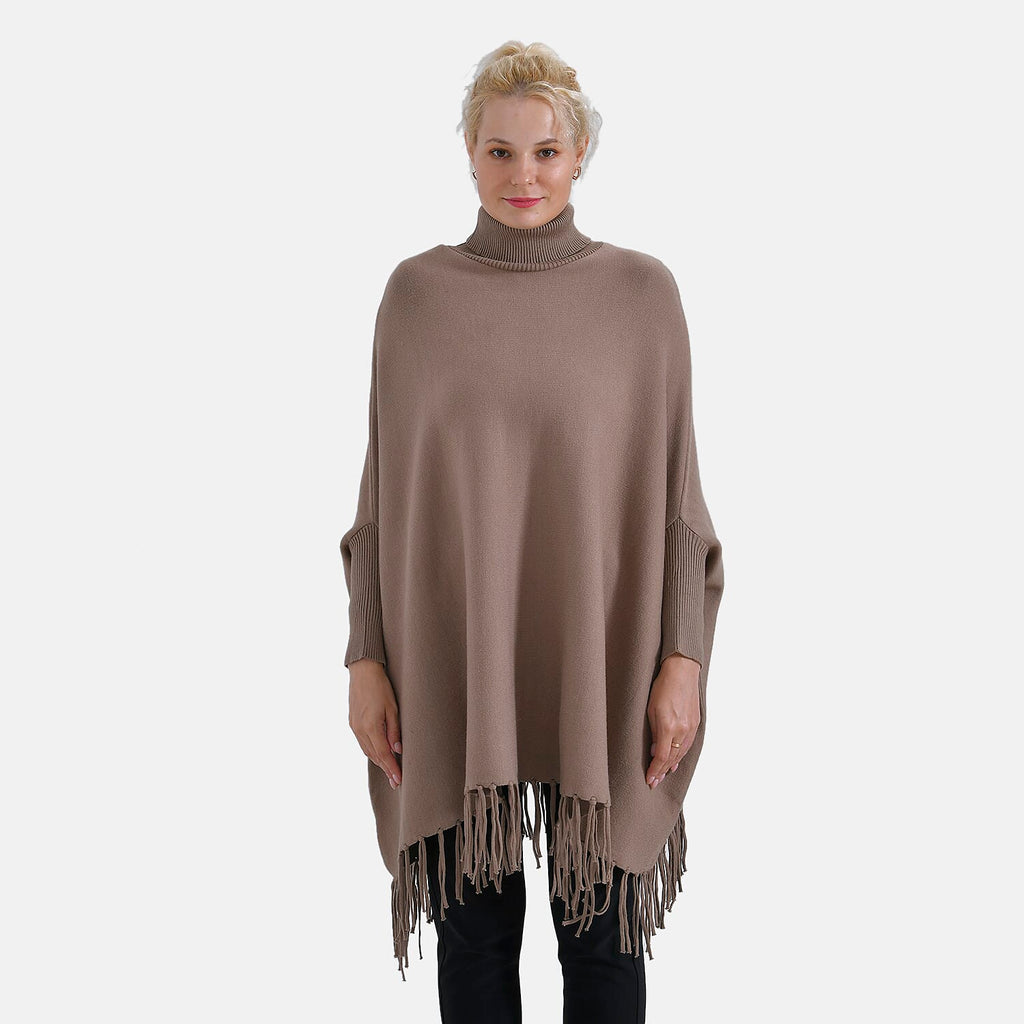 La Marey High Tie Tassel Poncho (One Size) - Camel