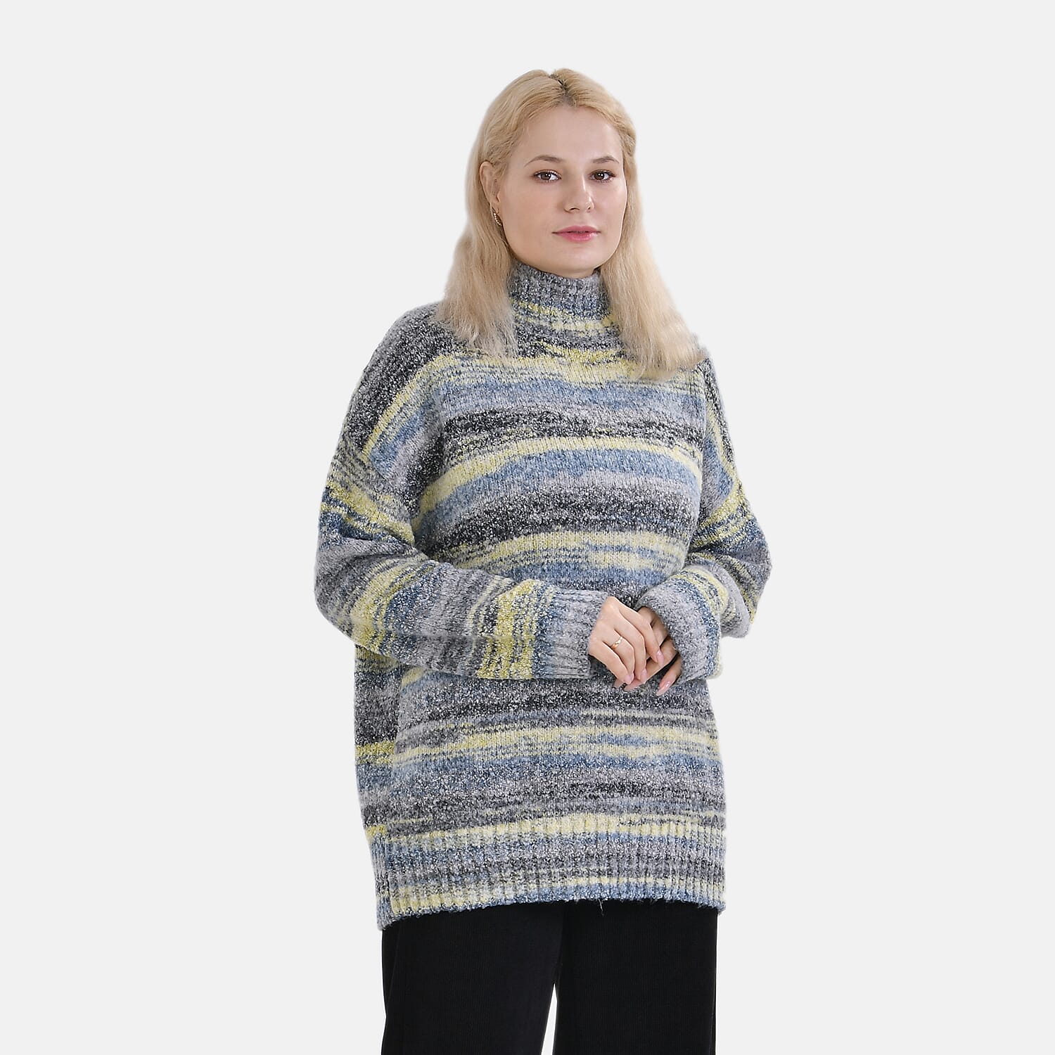 La Marey Abstract Jumper (Size S) Grey With Yellow & Blue