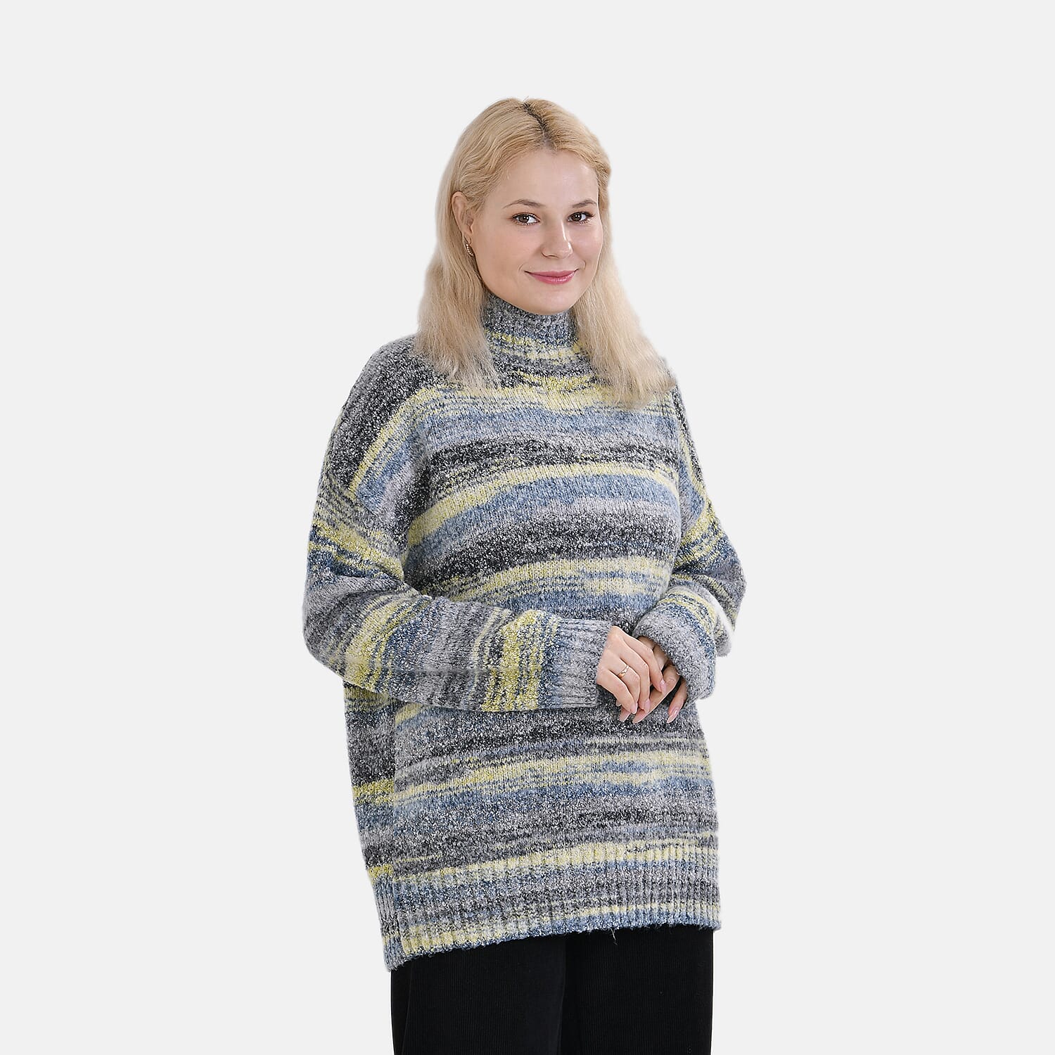 La Marey Abstract Jumper (Size S) Grey With Yellow & Blue