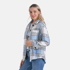 La Marey Brushed Checked Shirt-Coat - (Size 12-14) - Blue