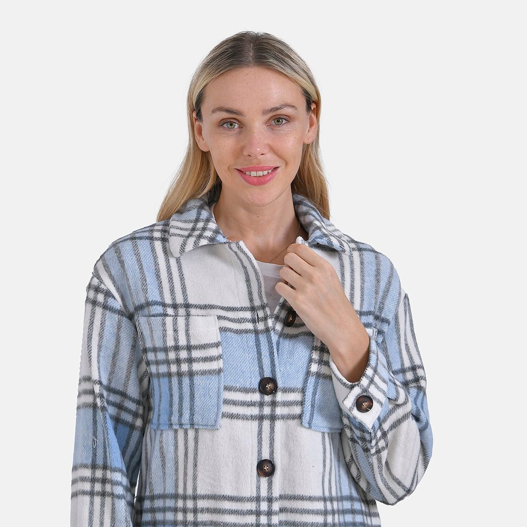 La Marey Brushed Checked Shirt-Coat - (Size 12-14) - Blue